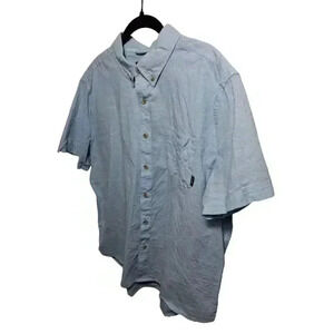 Eddie Bauer Men's Button Down Shirt Linen Look Short Sleeve Shirt Blue Sz XL